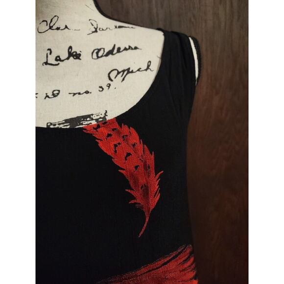Connie Choi Maxi Dress feather sleeveless tie back Small made in USA black red - Picture 3 of 8